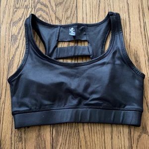 Faux leather sports bra